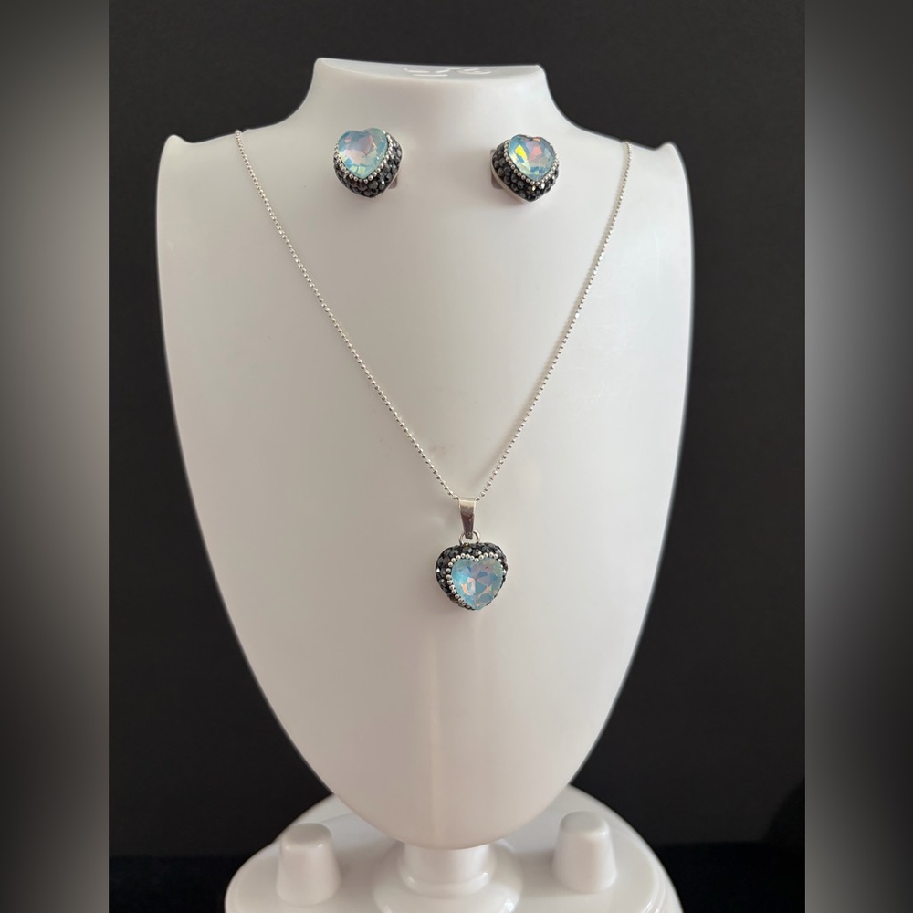 Sterling Silver 925 Heart Earrings and Pendant,necklace 45cm.